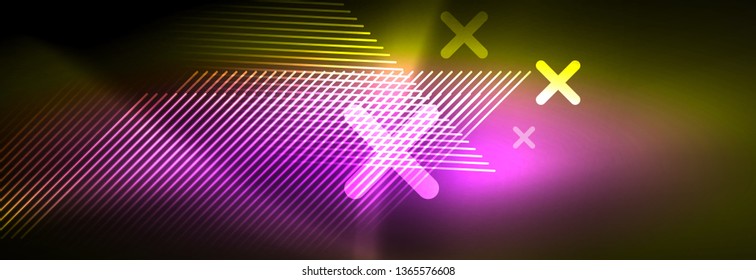 Abstract neon glowing light background. Dark background with lights. Abstract background with neon lights, night view. Vector