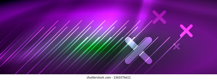 Abstract neon glowing light background. Dark background with lights. Abstract background with neon lights, night view. Vector