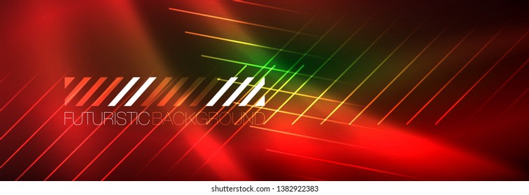 Abstract neon glowing light background. Dark background with lights. Abstract background with neon lights, night view. Vector