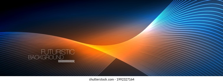Resumen neón brillante luz en la oscuridad con olas. Energía mágica brillante y concepto de movimiento, fondo de fondo de fondo vectorial abstracto