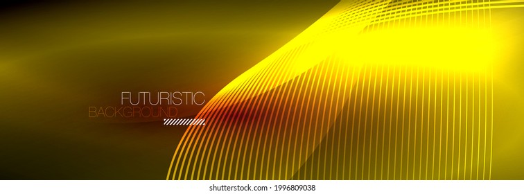 Abstract neon glowing light in the dark with waves. Shiny magic energy and motion concept, vector abstract wallpaper background
