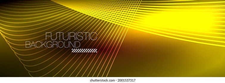 Resumen neón brillante luz en la oscuridad con olas. Energía mágica brillante y concepto de movimiento, fondo de fondo de fondo vectorial abstracto