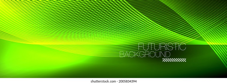 Abstract neon glowing light in the dark with waves. Shiny magic energy and motion concept, vector abstract wallpaper background