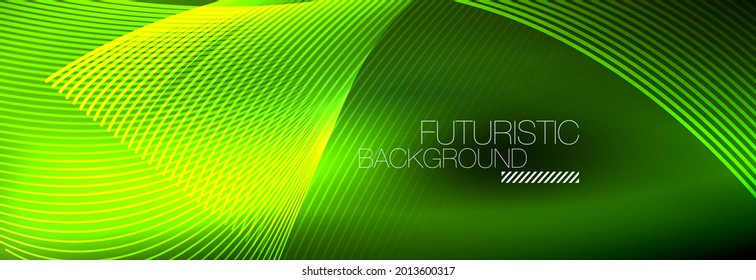 Abstract neon glowing light in the dark with waves. Shiny magic energy and motion concept, vector abstract wallpaper background