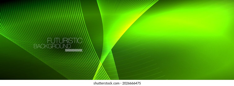 Abstract neon glowing light in the dark with waves. Shiny magic energy and motion concept, vector abstract wallpaper background