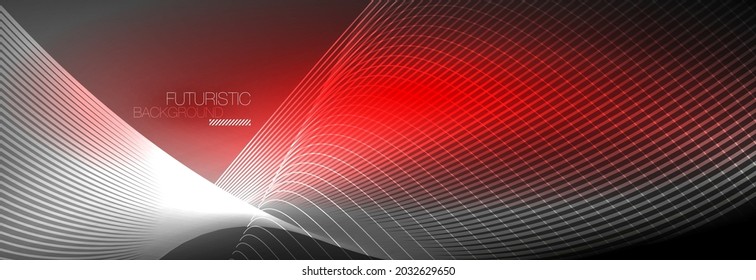 Resumen neón brillante luz en la oscuridad con olas. Energía mágica brillante y concepto de movimiento, fondo de fondo de fondo vectorial abstracto