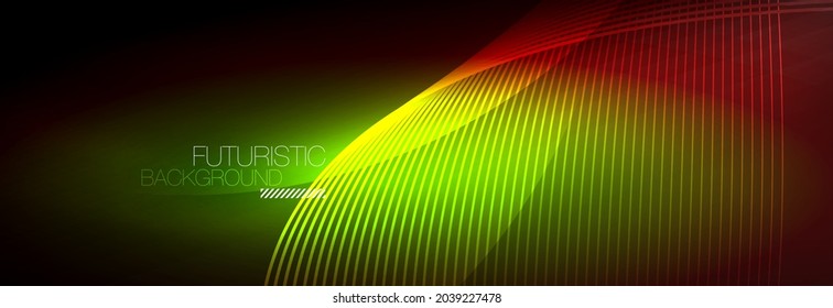 Abstract neon glowing light in the dark with waves. Shiny magic energy and motion concept, vector abstract wallpaper background