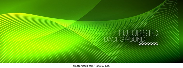 Abstract neon glowing light in the dark with waves. Shiny magic energy and motion concept, vector abstract wallpaper background