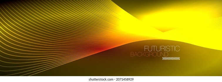 Abstrakter Neon strahlt Licht im Dunkeln mit Wellen. Shiny magic energy and motion concept, abstrakter Vektorhintergrund