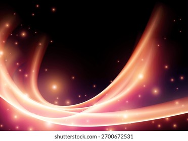 Abstract neon glowing line in motion with light sparkles and flares. Futuristic background, with neon swirl
