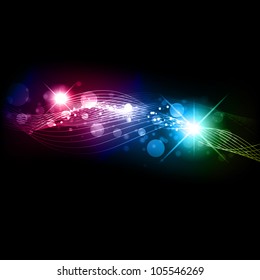Abstract neon glowing multicolored background with stars