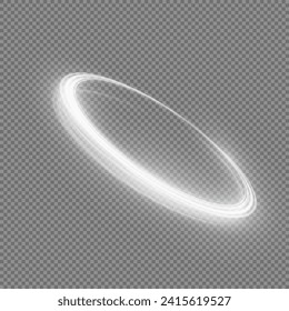 Abstract neon glowing ring. A bright trail of luminous rays swirling in a fast spiral motion. Light golden swirl. Vector