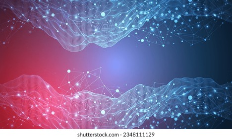 The abstract neon glowing wave is made in a frame style. Template for science and technology presentation. Vector