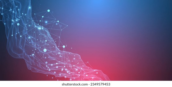 The abstract neon glowing wave is made in a frame style. Template for science and technology presentation. Vector