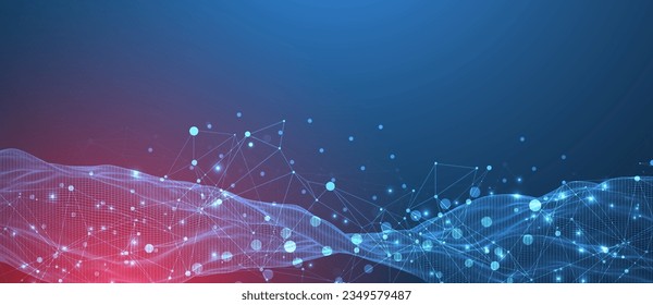 The abstract neon glowing wave is made in a frame style. Template for science and technology presentation. Vector