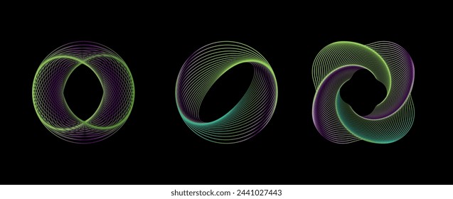 Abstract neon gradient circular frames set. Vector graphics design elements for medical, treatment, cosmetic. Round border.