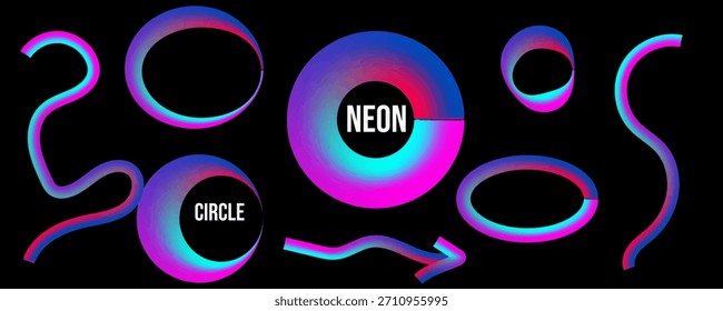 Formas Abstractas del degradado del neón en los Elementos de diseño modernos del fondo negro