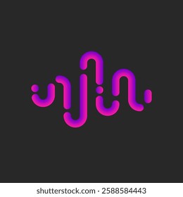 Abstract neon gradient sound wave logo with smooth curved tubular shapes, vibrant purple and pink glowing futuristic digital design on dark background.