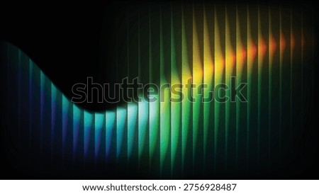 Abstract neon gradient wave background with blue green yellow orange light spectrum flow and glowing futuristic lines on dark background. Vector illustration