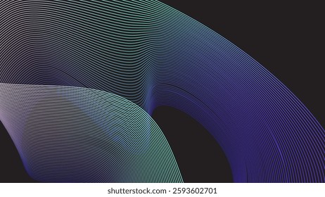 Abstract Neon Gradient Waves with Thin Lines on Dark Background, Futuristic Digital Design vector illustration