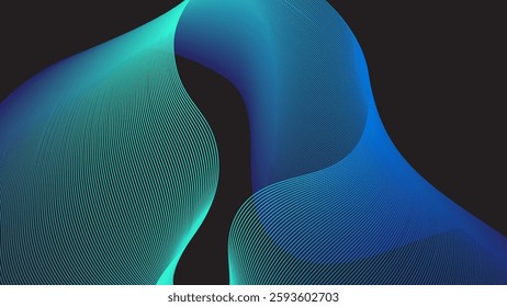 Abstract Neon Gradient Waves with Thin Lines on Dark Background, Futuristic Digital Design vector illustration