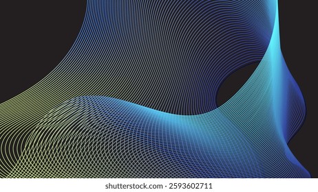 Abstract Neon Gradient Waves with Thin Lines on Dark Background, Futuristic Digital Design vector illustration