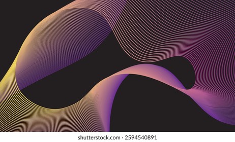 Abstract Neon Gradient Waves with Thin Lines on Dark Background, Futuristic Digital Design vector illustration

