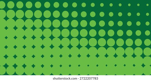 Abstrakter, neongrüner Halbtonpunkt-Bildschirmverlauf auf dunkelgrünem Hintergrund, Vektorgrafik.