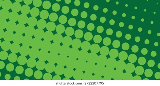 Abstrakter, neongrüner Halbtonpunkt-Bildschirmverlauf auf dunkelgrünem Hintergrund, Vektorgrafik.