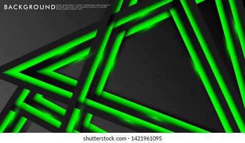 Abstract Neon green lights in dark gray metal spaces. background of modern geometric technology. Vector design