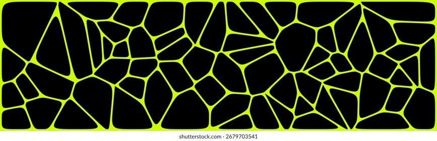Abstract neon green mosaic pattern with irregular geometric shapes on a black background.