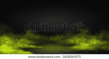 Abstract neon green smoke on floor swirling on dark backdrop creates mysterious atmosphere, ideal for backgrounds needing eerie or otherworldly mood with copy space