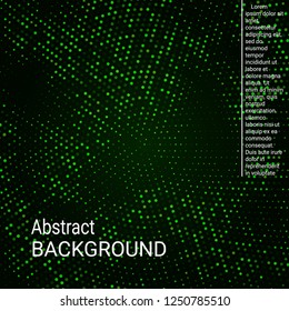 Abstract neon halftone dots. Halftone dots pattern. Green minimal abstract background for website, cover, poster, booklet.