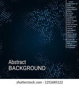 Abstract neon halftone dots. Halftone dots pattern. Blue minimal abstract background for website, cover, poster, booklet.