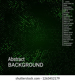 Abstract neon halftone dots. Halftone dots pattern. Green minimal abstract background for website, cover, poster, booklet.
