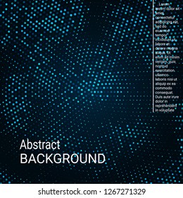 Abstract neon halftone dots. Halftone dots pattern. Blue minimal abstract background for website, cover, poster, booklet.