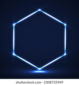 Abstract neon hexagonal with glowing lines. Vector design element