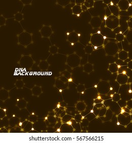 Abstract neon hexagonal molecules, molecular structure of DNA, geometric background