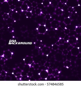 Abstract neon hexagonal molecules, molecular structure of DNA, geometric background