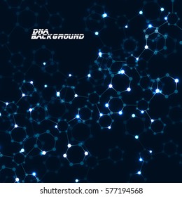 Abstract neon hexagonal molecules, molecular structure of DNA, geometric background