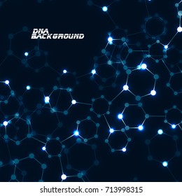 Abstract neon hexagonal molecules, molecular structure of DNA, geometric background