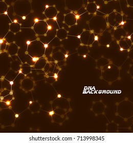 Abstract neon hexagonal molecules, molecular structure of DNA, geometric background