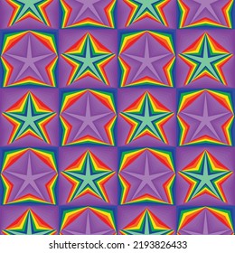 Abstract Neon Hologram Stars Squares Shining Effected Vector Seamless Pattern Trendy Fashion Colors Perfect for Allover Print Purple Green Yellow Tones