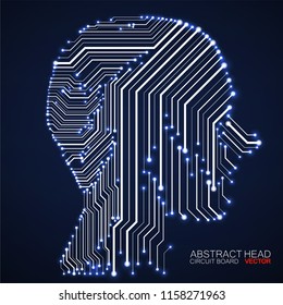 Abstract neon human head with circuit board. Vector