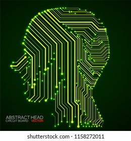 Abstract neon human head with circuit board. Vector