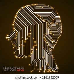 Abstract neon human head with circuit board. Vector