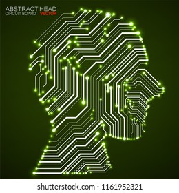 Abstract neon human head with circuit board. Vector