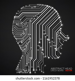 Abstract neon human head with circuit board. Vector