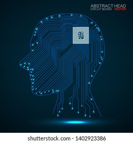 Abstract neon human head with cpu, circuit board, vector illustration, eps 10