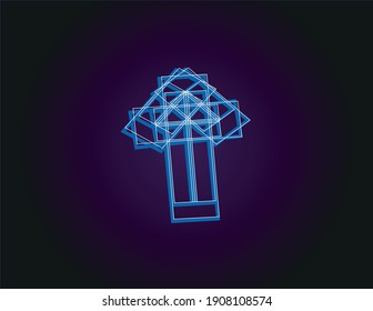 Abstract neon icon. Religious symbol or arrow pointer, trendy and stylish illustration. Unusual construction and design.